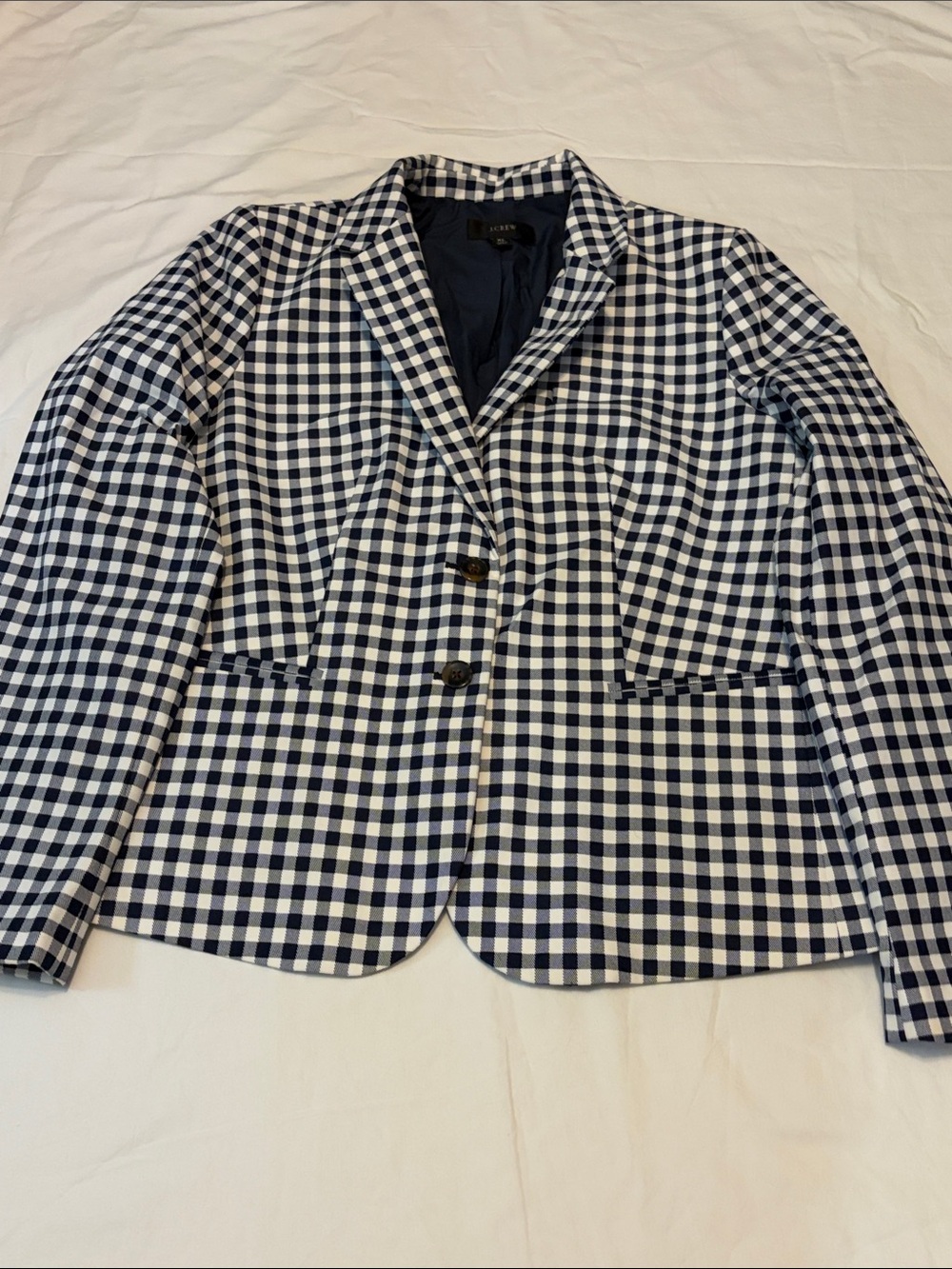 J Crew Navy & White Gingham Blazer - Women's Jacket